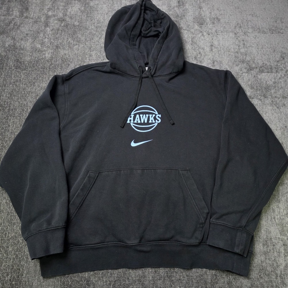 Nike Atlanta Hawks Hoodie Mens XL Black Baby Blue Logo Faded Retro Boxy Fit NBA